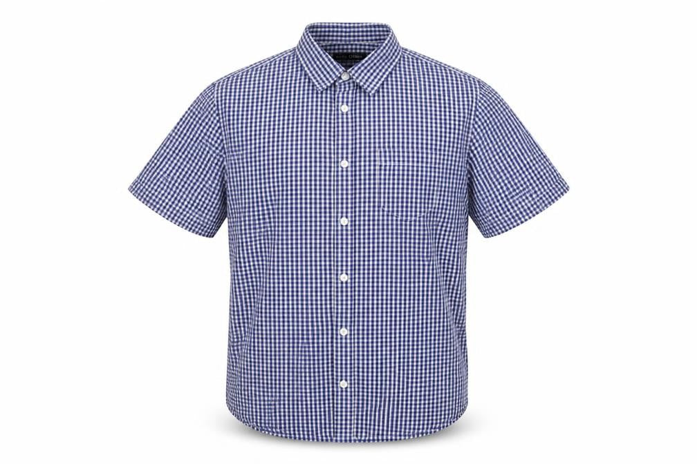 Clride Mens Blue Check Cotton Button-Up Size S Collared Button