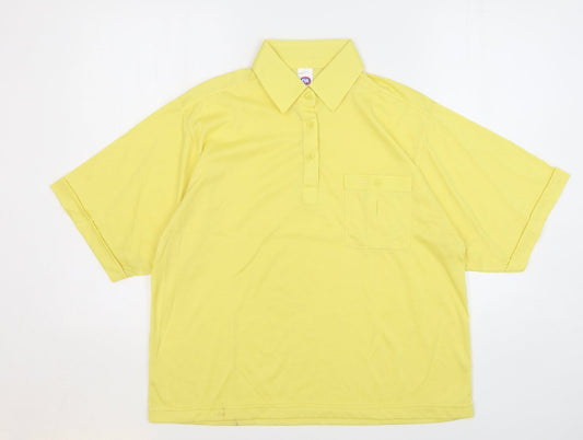 C&A Womens Yellow Polyester Basic Polo Size 16 Collared