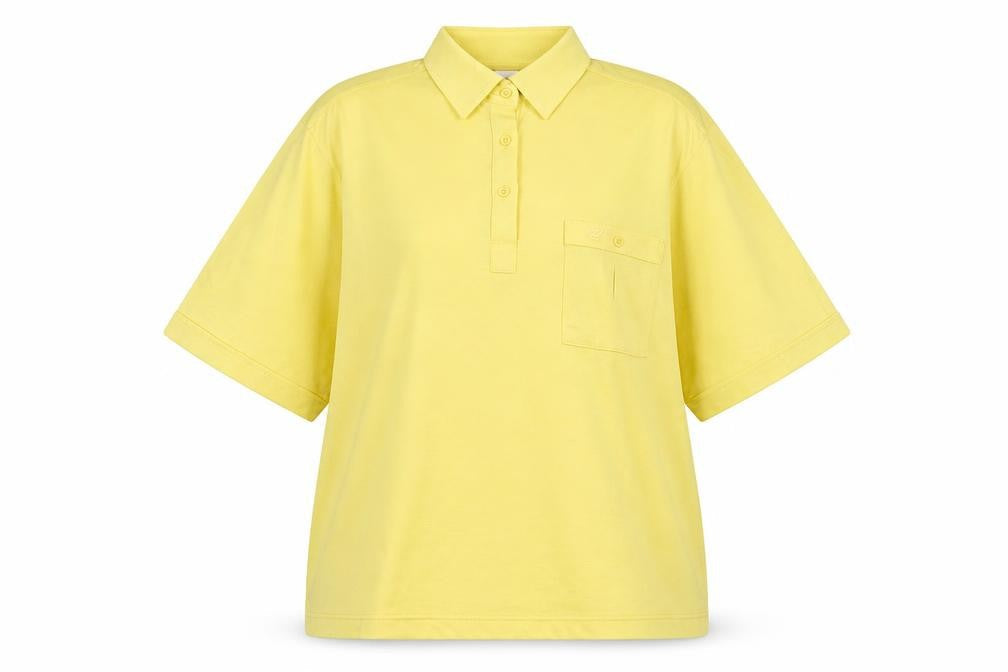 C&A Womens Yellow Polyester Basic Polo Size 16 Collared