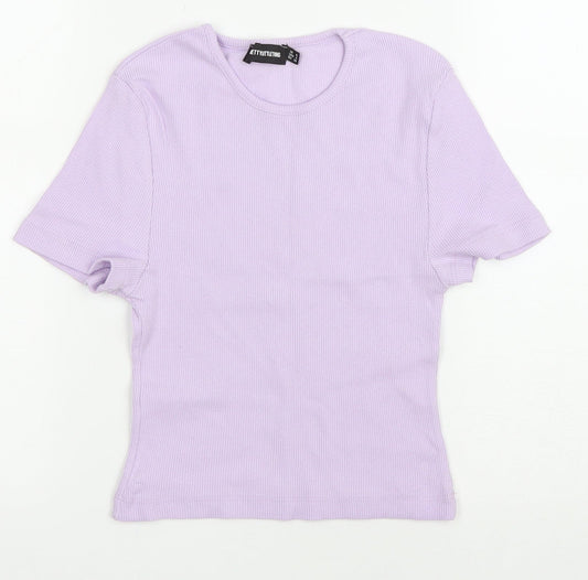 PRETTYLITTLETHING Womens Purple Polyester Cropped T-Shirt Size S Round Neck