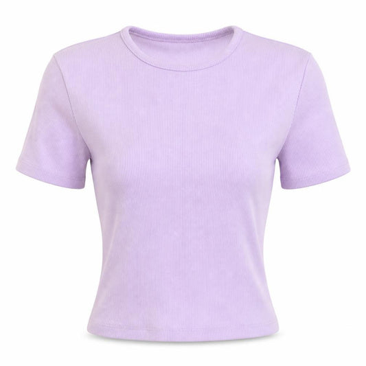 PRETTYLITTLETHING Womens Purple Polyester Cropped T-Shirt Size S Round Neck
