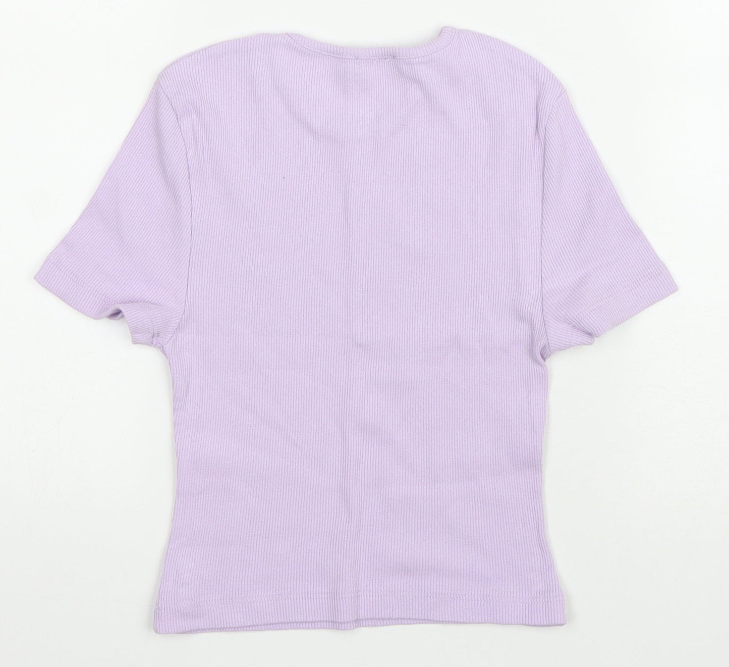 PRETTYLITTLETHING Womens Purple Polyester Cropped T-Shirt Size S Round Neck