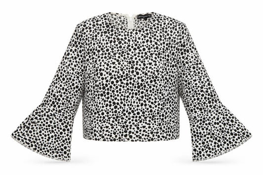 PRETTYLITTLETHING Womens White Animal Print Polyester Cropped T-Shirt Size 10 Round Neck - Dalmatian print