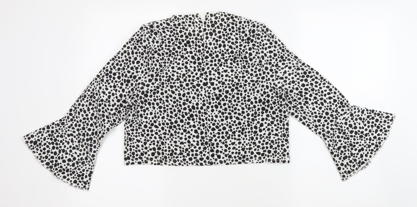 PRETTYLITTLETHING Womens White Animal Print Polyester Cropped T-Shirt Size 10 Round Neck - Dalmatian print