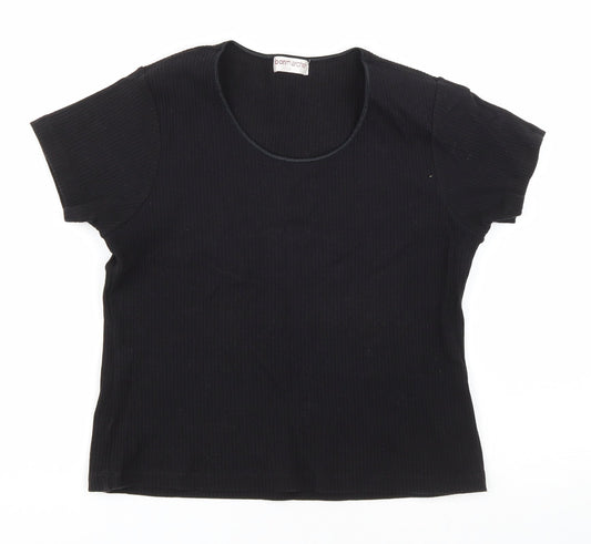 Bonmarché Womens Black Cotton Basic T-Shirt Size L Scoop Neck