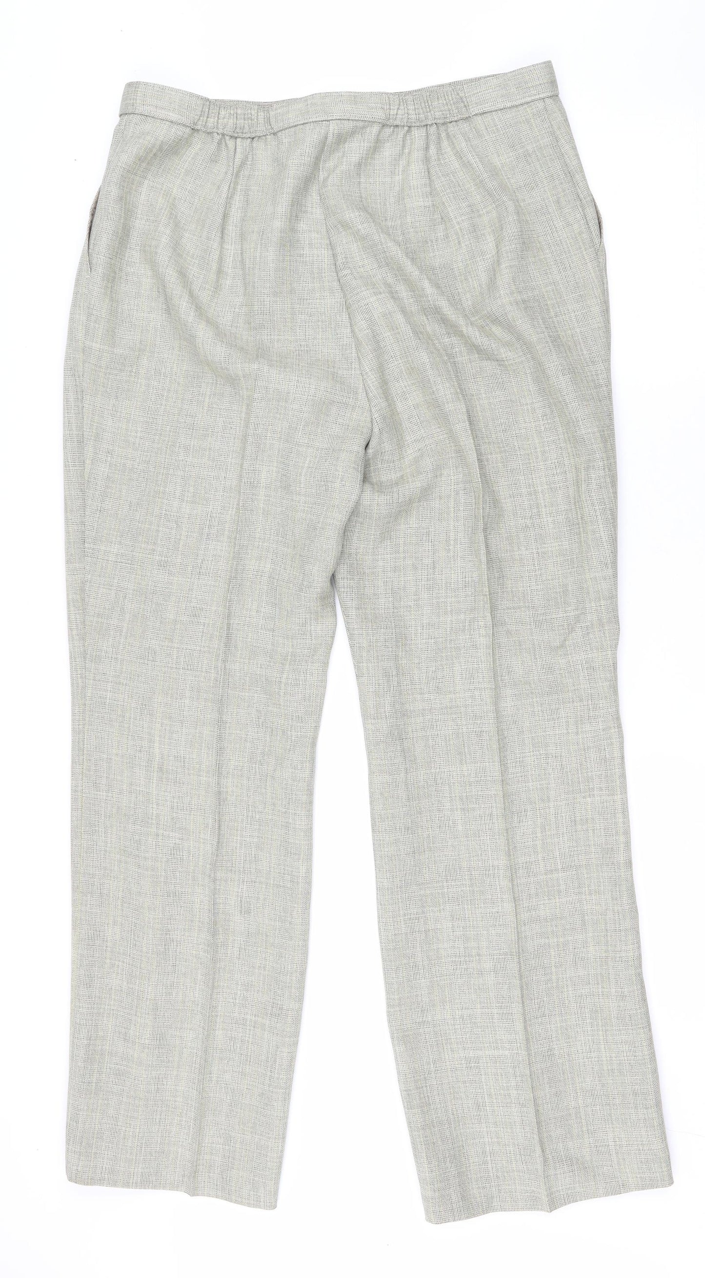Marks and Spencer Womens Green Plaid Polyester Trousers Size 16 L30 in Regular Zip