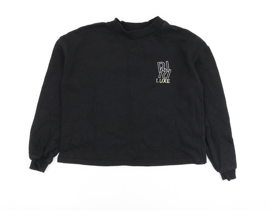 River Island Girls Black Polyester Pullover Sweatshirt Size 9-10 Years