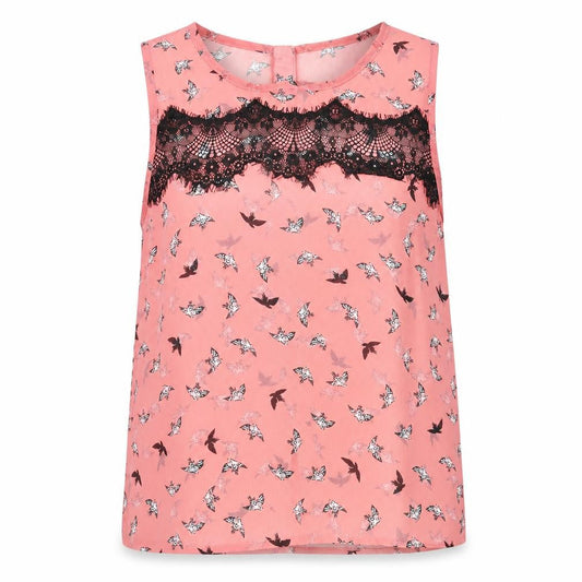 Atmosphere Womens Pink Geometric Polyester Basic Blouse Size 12 Round Neck - Bird print & lace detail