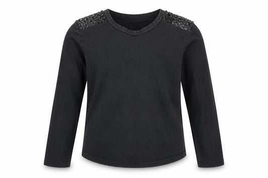 I love Girlswear Girls Black Cotton Basic Casual Size 8 Years Round Neck - Sequin detail