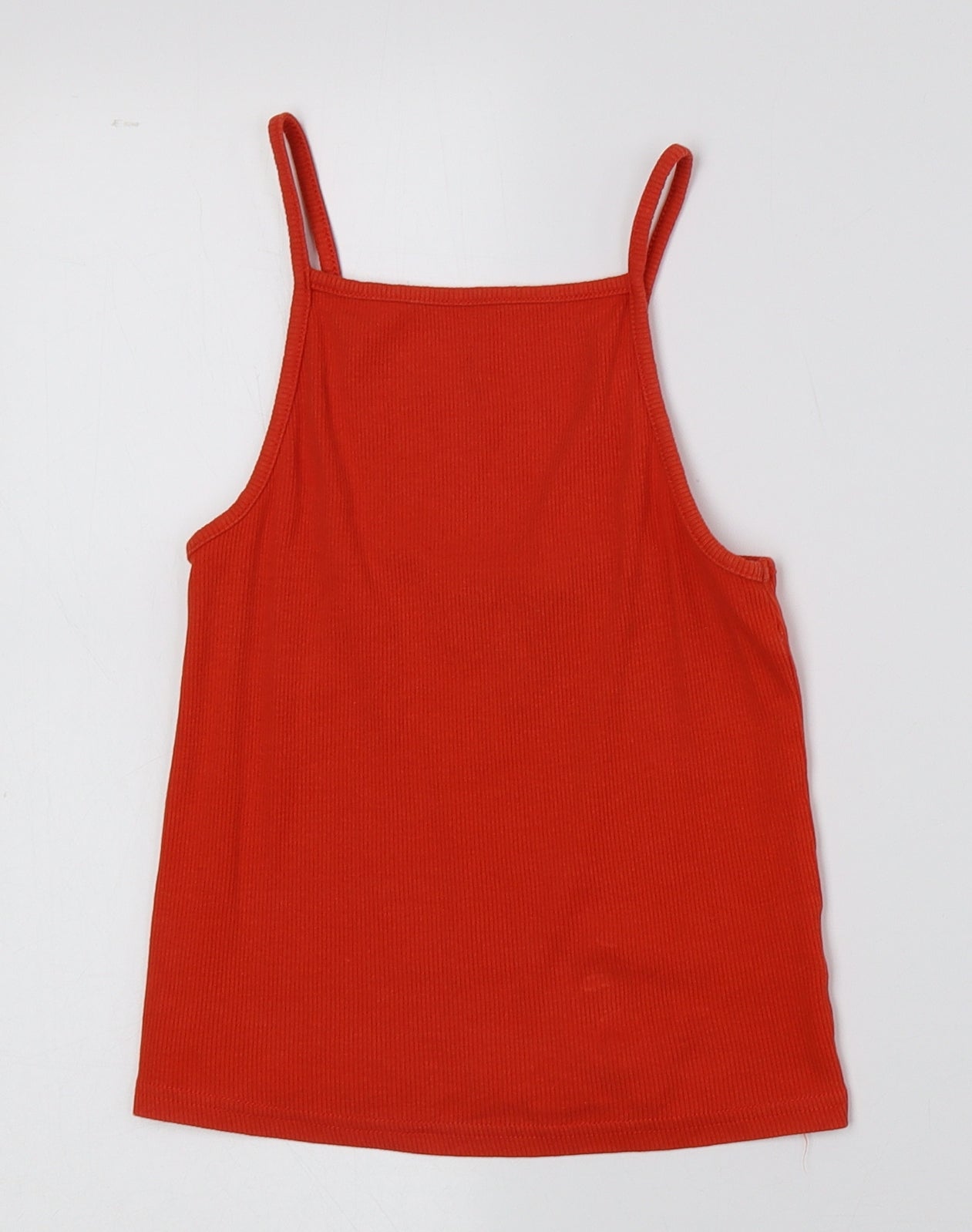 New Look Womens Orange Cotton Cropped Tank Size 10 Square Neck - Ribbed