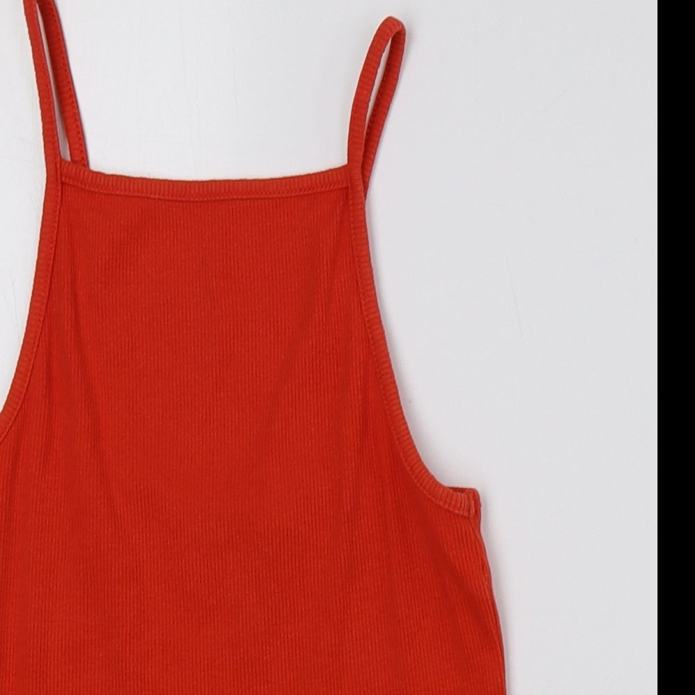 New Look Womens Orange Cotton Cropped Tank Size 10 Square Neck - Ribbed