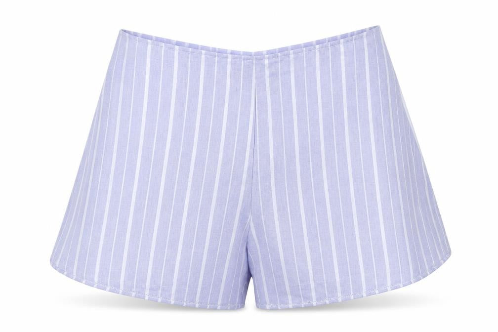 PRETTYLITTLETHING Womens Blue Striped 100% Polyester Hot Pants Shorts Size 12 Regular Zip