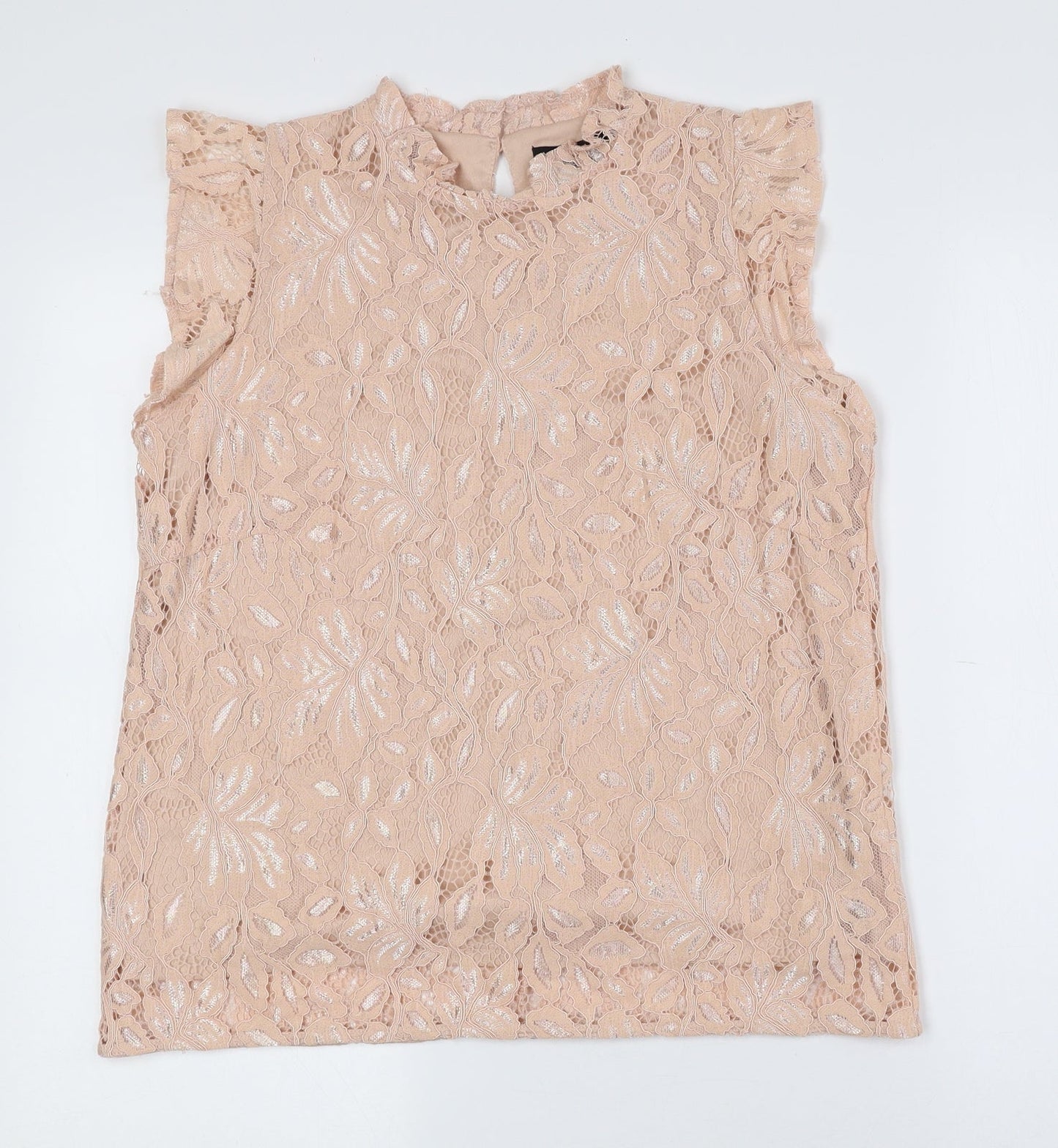 Atmosphere Womens Pink Floral Nylon Basic Tank Size 12 High Neck - Lace