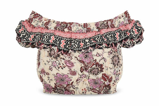 New Look Womens Multicoloured Floral Viscose Cropped Blouse Size 10 Off the Shoulder