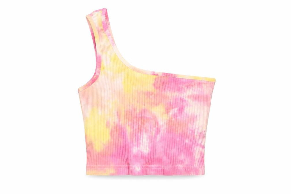 SheIn Womens Pink Geometric Elastane Basic Tank Size XS One Shoulder - Ribbed Tie Dye