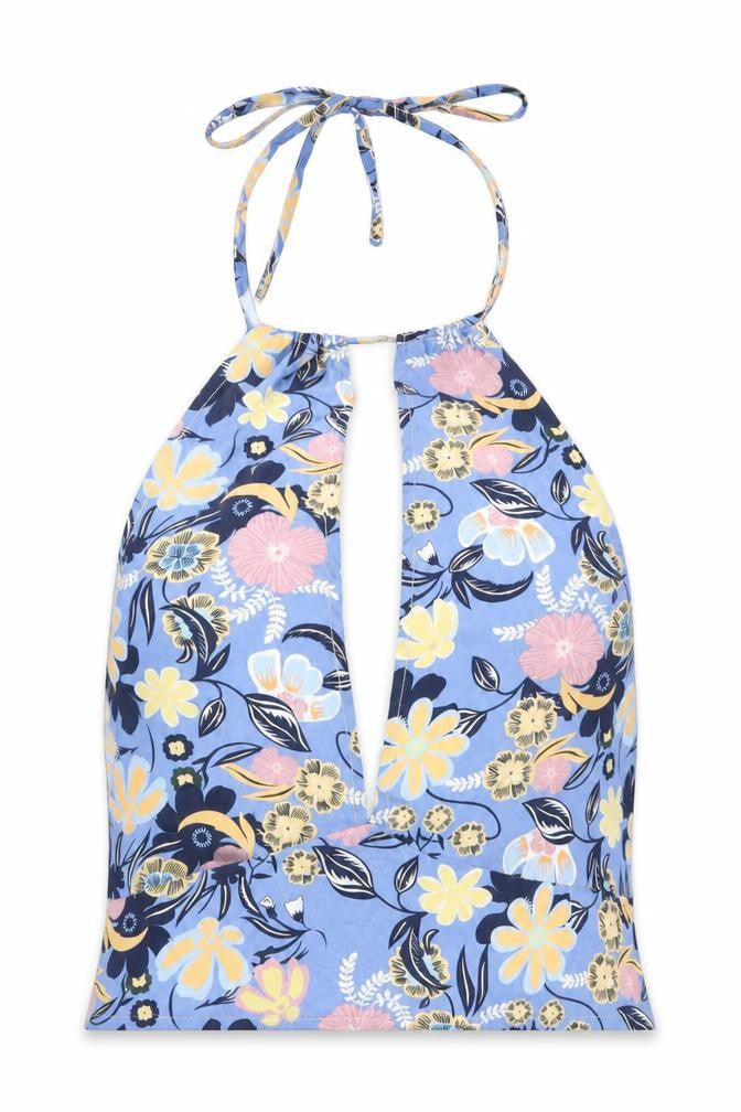 SheIn Womens Blue Floral Polyester Cropped Blouse Size XS Halter