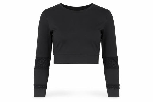 I SAW IT FIRST Womens Black Animal Print Polyester Cropped T-Shirt Size XS Round Neck Pullover - Leopard Print