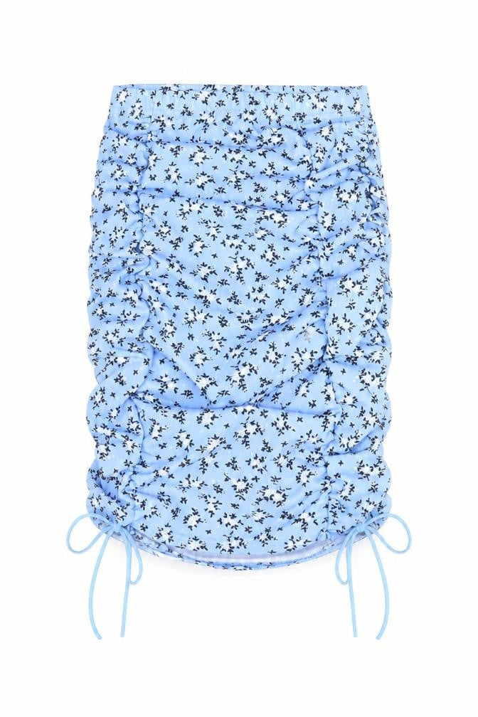PRETTYLITTLETHING Womens Blue Floral Polyester Straight & Pencil Skirt Size 6 - Ruched Adjustable