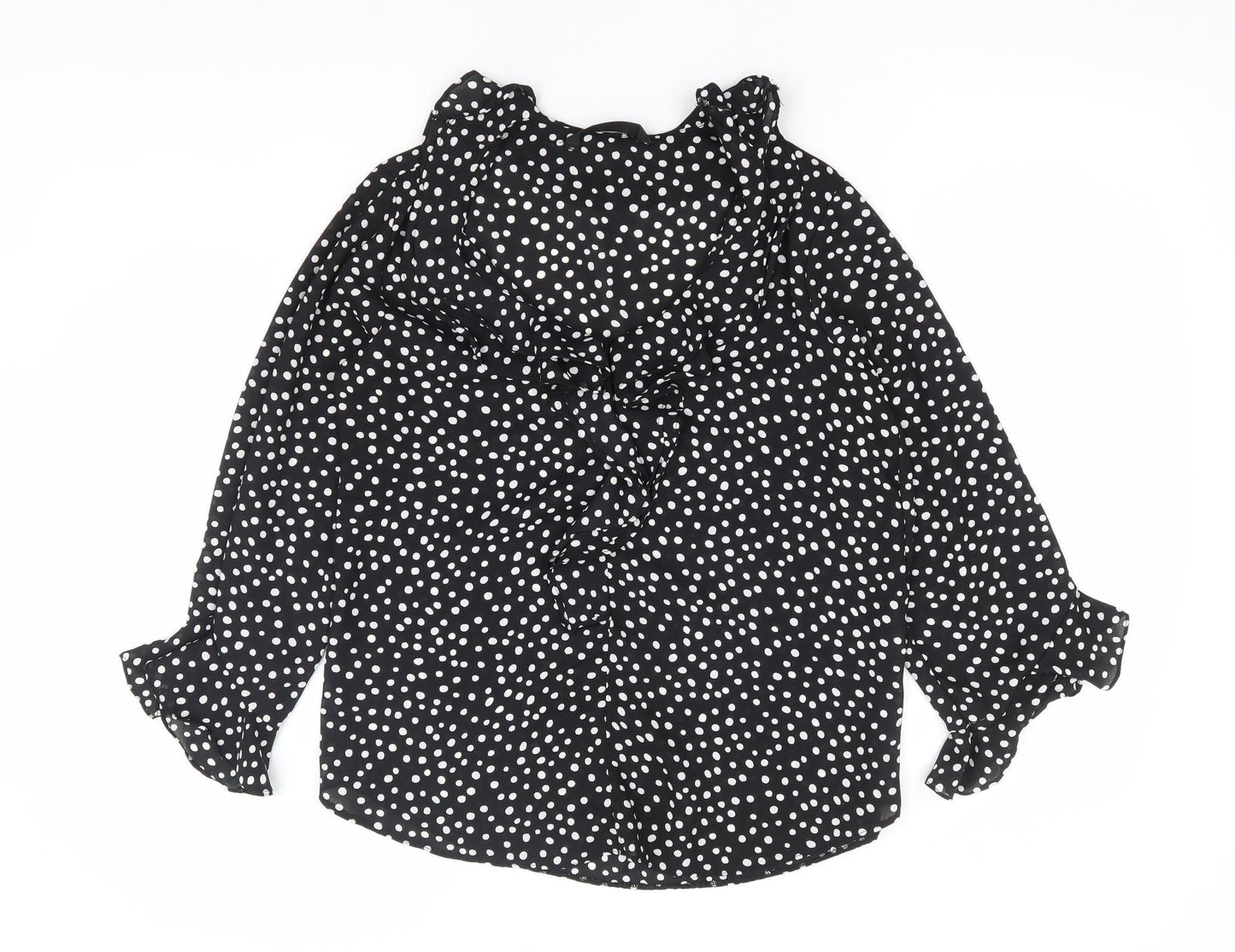 Dunnes Stores Womens Black Polka Dot Polyester Basic Blouse Size 10 V-Neck