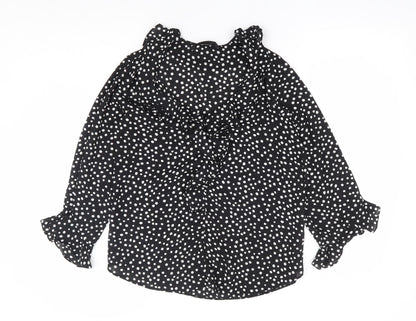 Dunnes Womens Black Polka Dot Polyester Basic Blouse Size 10 V-Neck