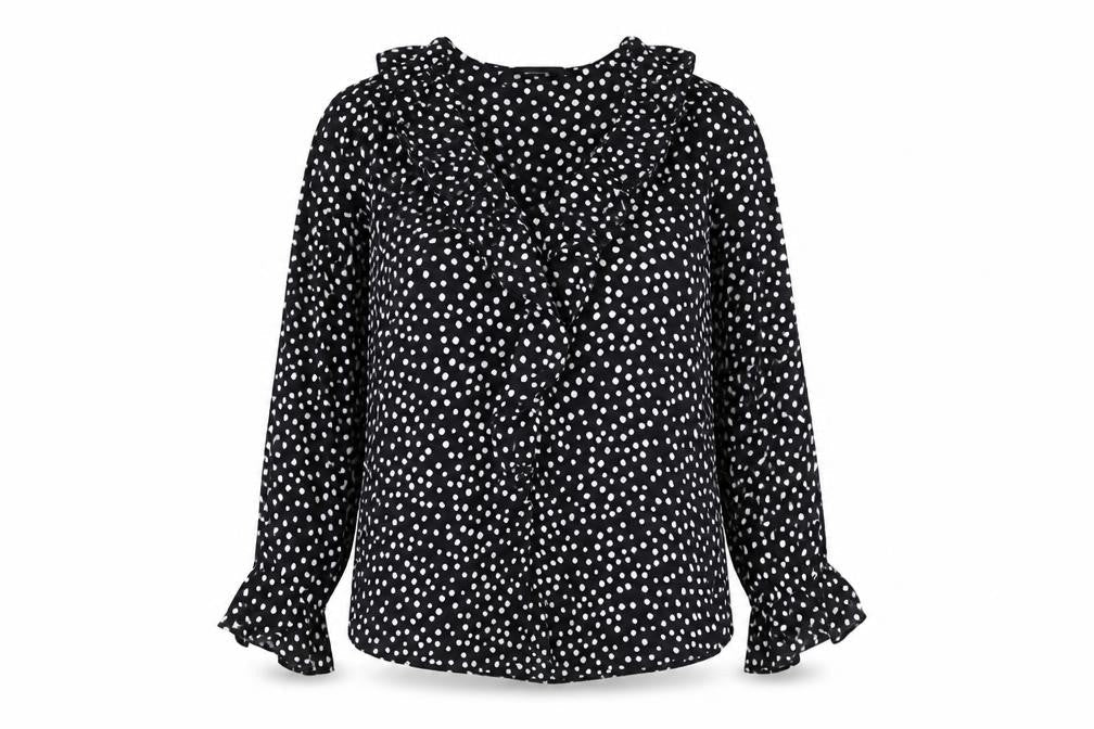 Dunnes Stores Womens Black Polka Dot Polyester Basic Blouse Size 10 V-Neck