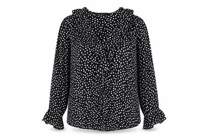 Dunnes Womens Black Polka Dot Polyester Basic Blouse Size 10 V-Neck