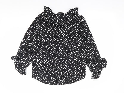 Dunnes Womens Black Polka Dot Polyester Basic Blouse Size 10 V-Neck