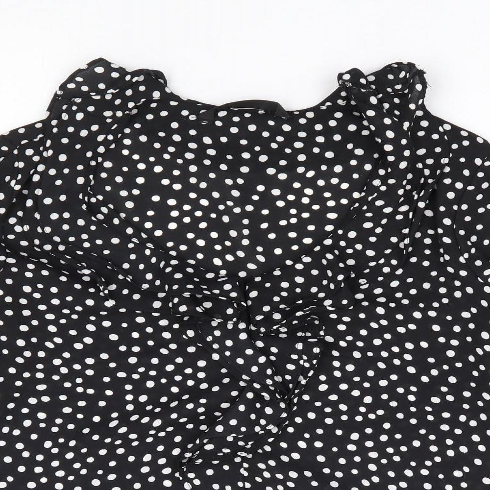 Dunnes Stores Womens Black Polka Dot Polyester Basic Blouse Size 10 V-Neck