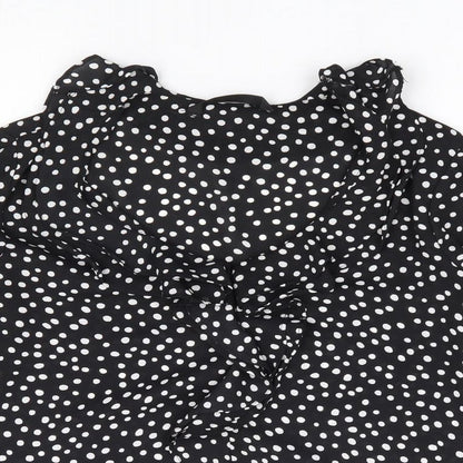Dunnes Womens Black Polka Dot Polyester Basic Blouse Size 10 V-Neck