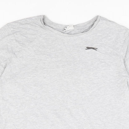 Slazenger Womens Grey Cotton Basic T-Shirt Size M Round Neck
