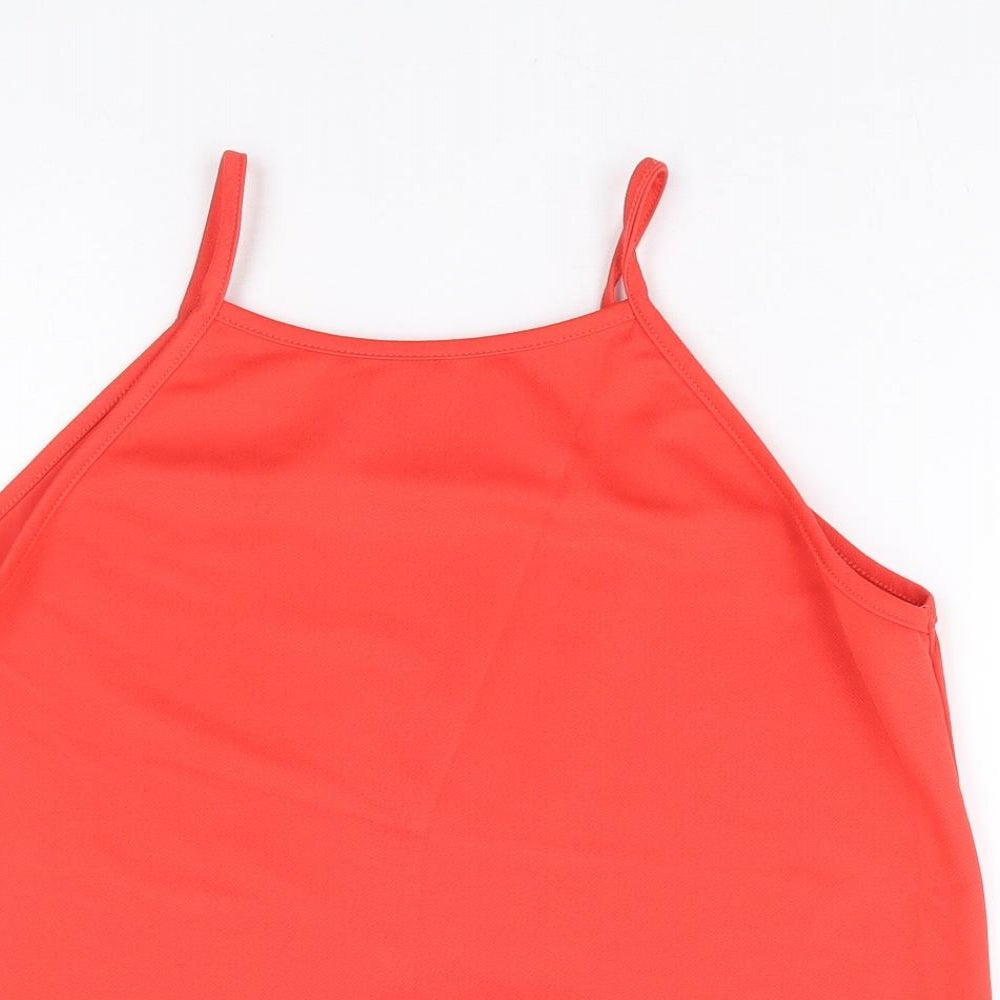 New Look Womens Red Polyester Camisole Tank Size 8 Square Neck - Cut Out Detail Trim