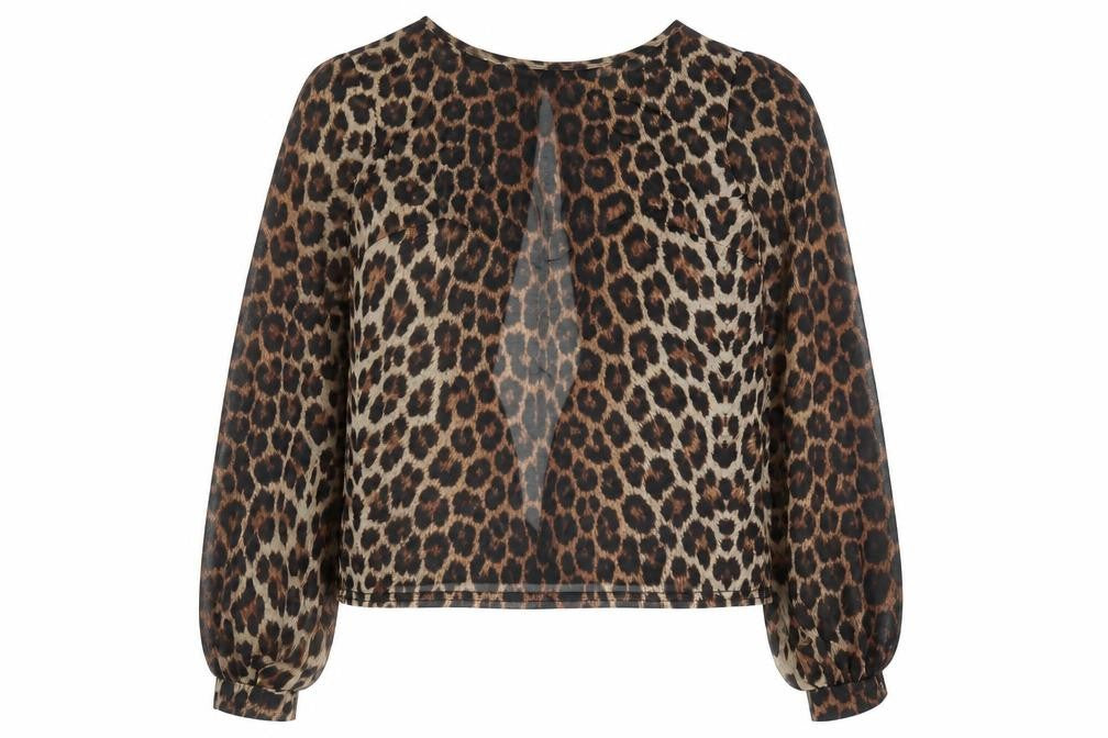 New Look Womens Brown Animal Print Polyester Basic Blouse Size 8 Round Neck