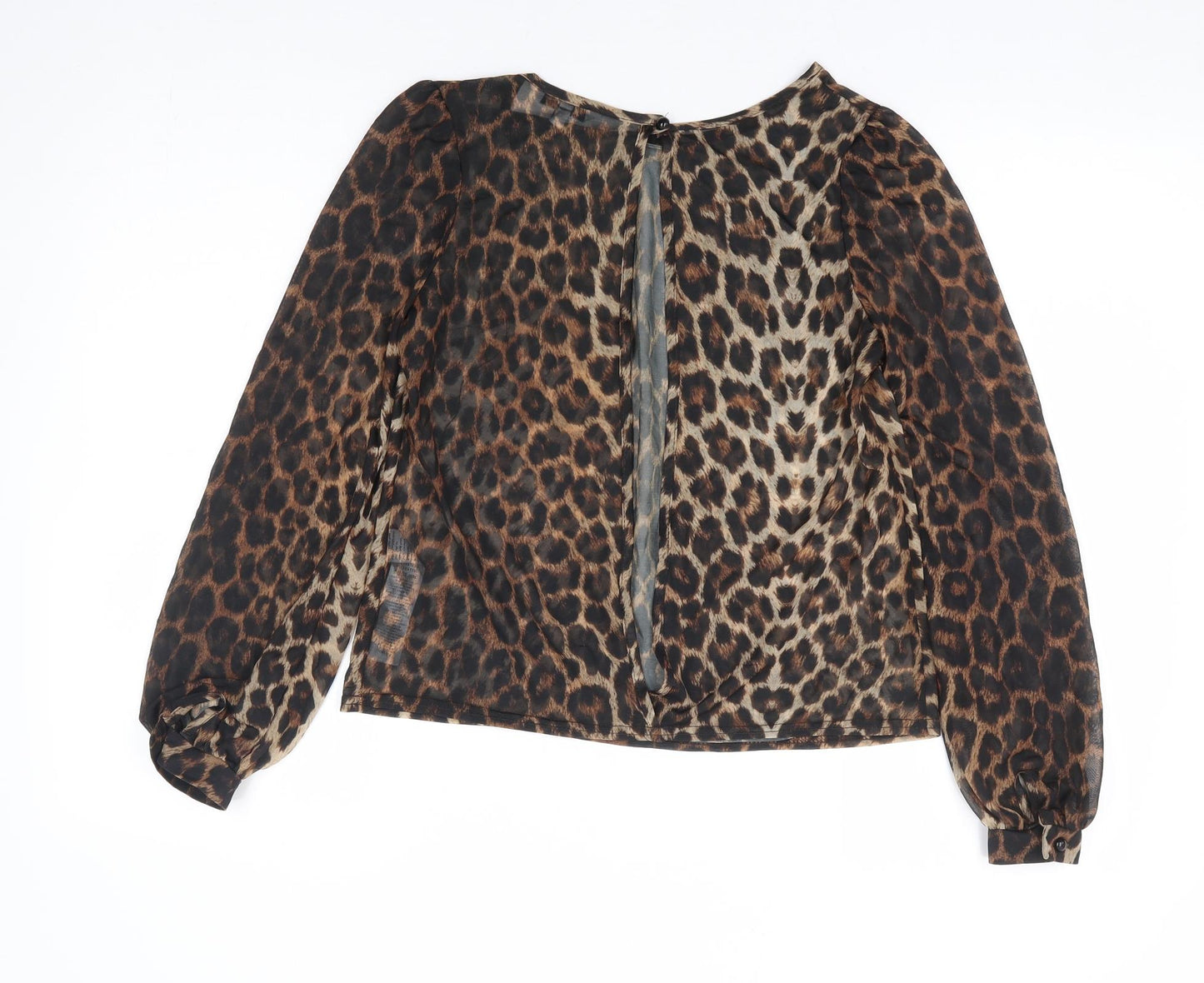 New Look Womens Brown Animal Print Polyester Basic Blouse Size 8 Round Neck