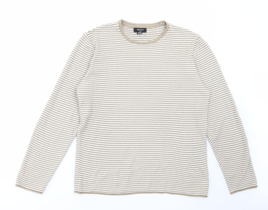 FOREVER 21 Mens Beige Round Neck Striped Acrylic Pullover Jumper Size M
