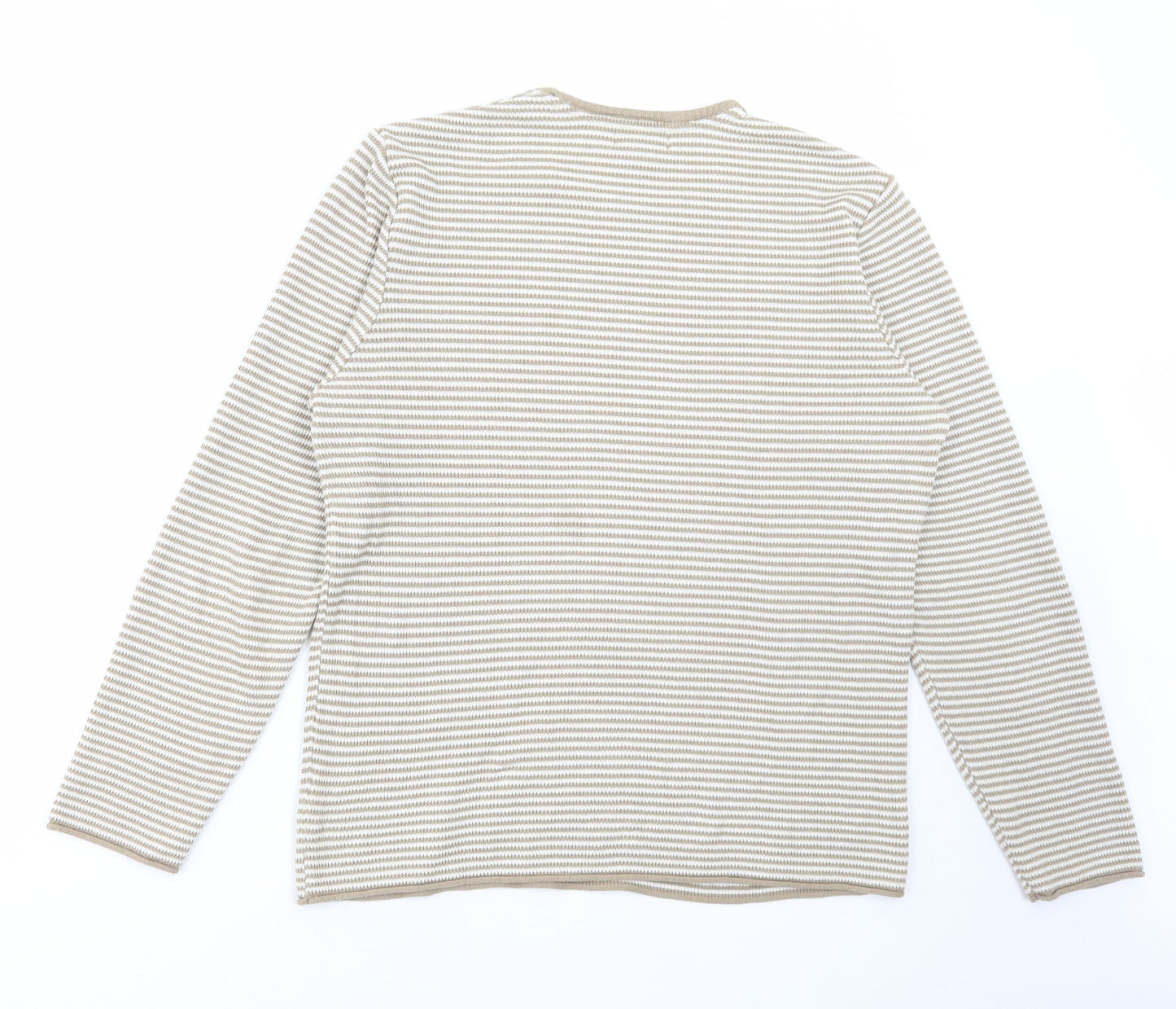 FOREVER 21 Mens Beige Round Neck Striped Acrylic Pullover Jumper Size M