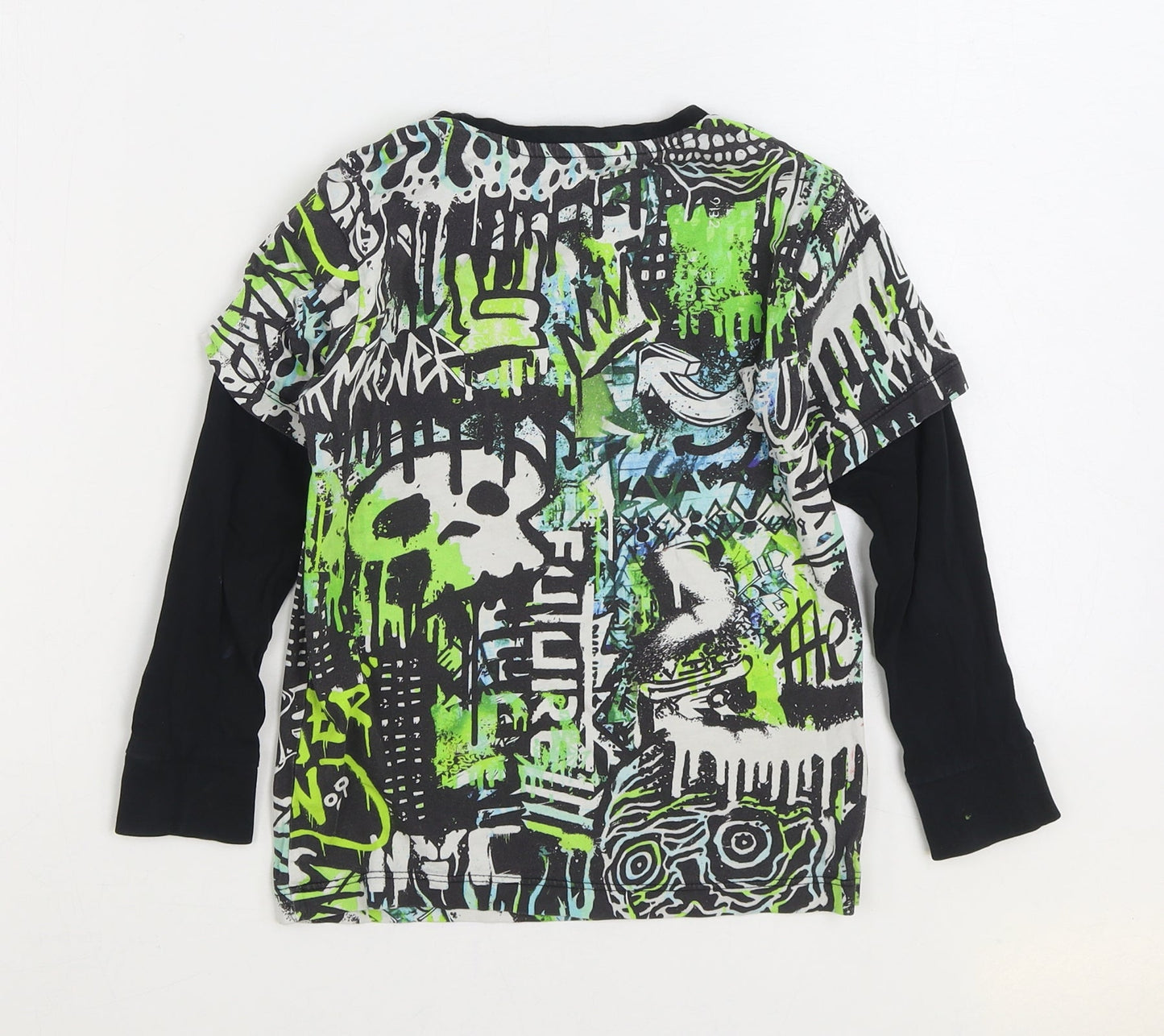 NEXT Boys Green Geometric 100% Cotton Basic T-Shirt Size 6 Years Round Neck Pullover