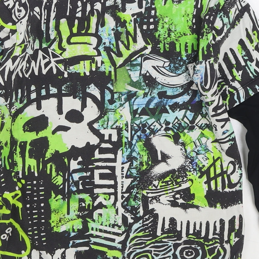 NEXT Boys Green Geometric 100% Cotton Basic T-Shirt Size 6 Years Round Neck Pullover