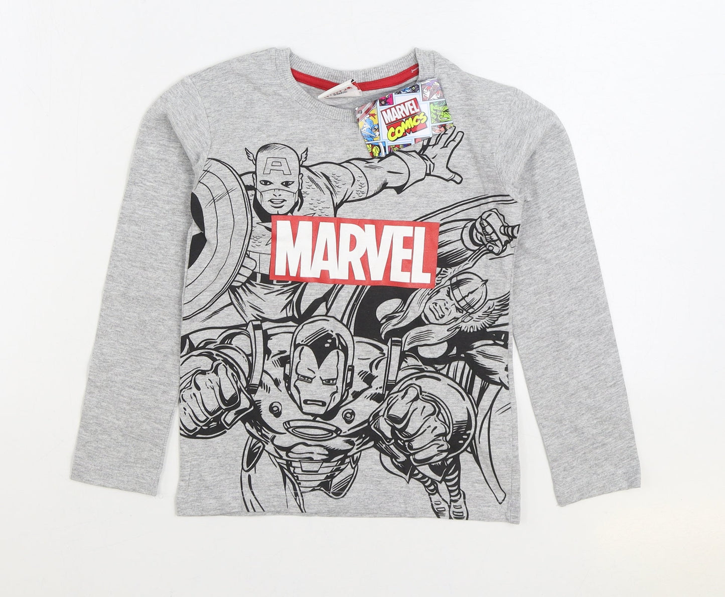 Marvel Boys Grey Cotton Basic T-Shirt Size 8-9 Years Round Neck Pullover - Marvel
