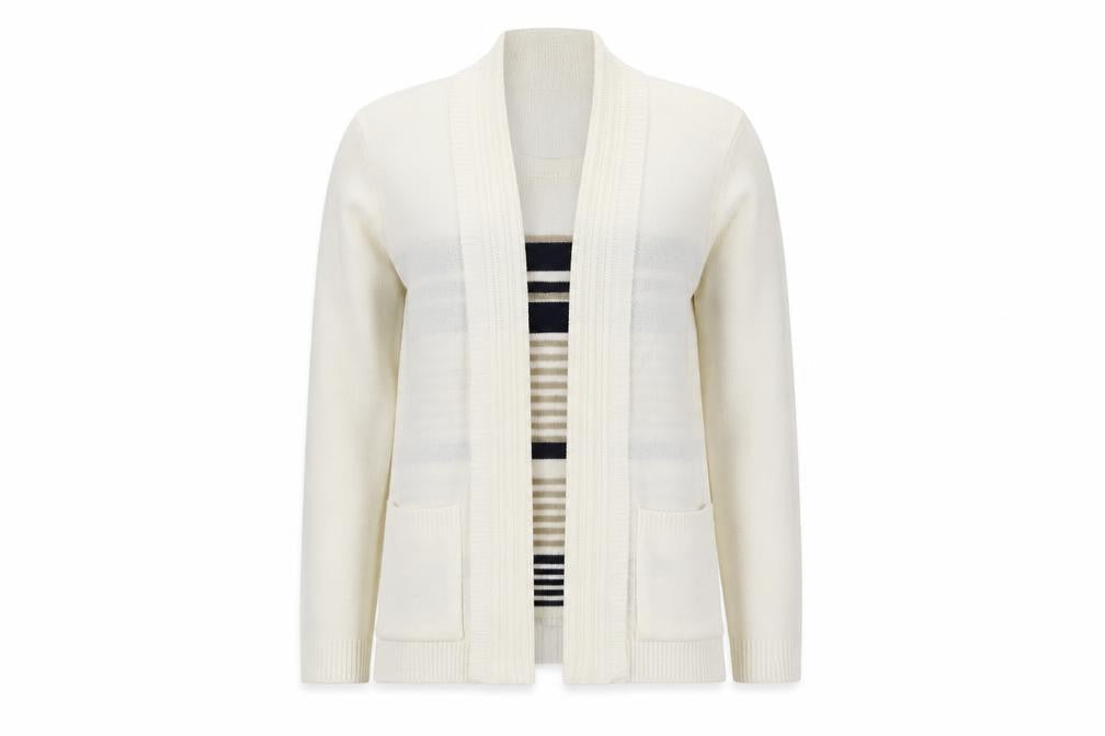 Elegance Womens White Round Neck Striped Acrylic Pullover Jumper Size S