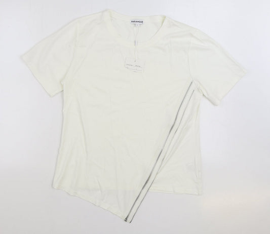 Paramour Womens Ivory Polyester Basic Blouse Size L Round Neck