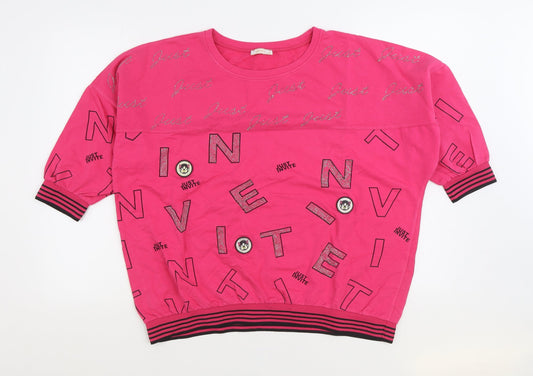 INVT Womens Pink Geometric Cotton Pullover Sweatshirt Size XL Pullover