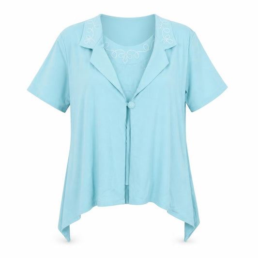 BASSINI Womens Blue Viscose Basic Blouse Size XL Round Neck