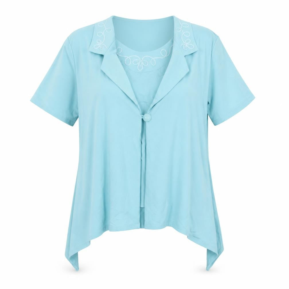 Bassini Womens Blue Viscose Basic Blouse Size XL Round Neck