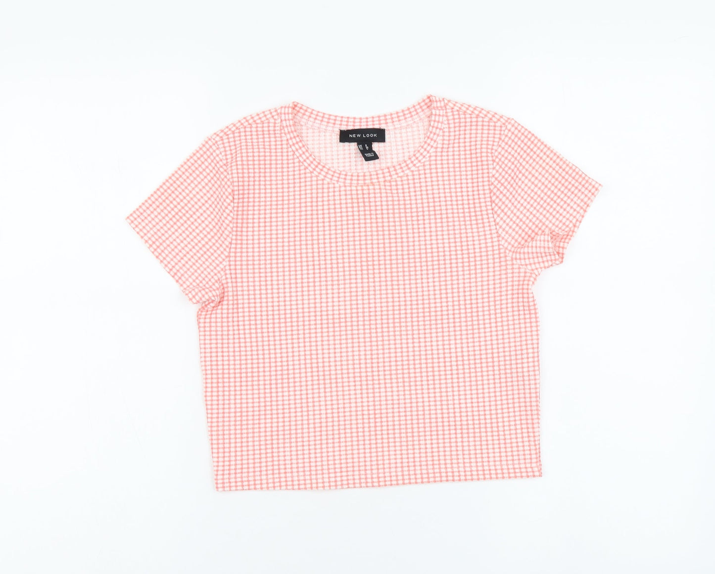 New Look Womens Pink Check Polyester Camisole T-Shirt Size 8 Round Neck