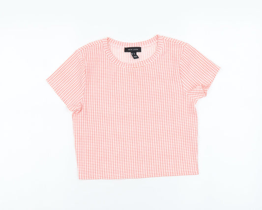 New Look Womens Pink Check Polyester Camisole T-Shirt Size 8 Round Neck