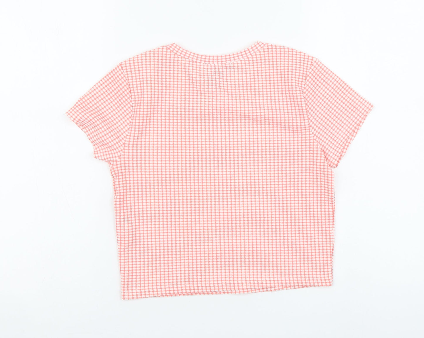 New Look Womens Pink Check Polyester Camisole T-Shirt Size 8 Round Neck