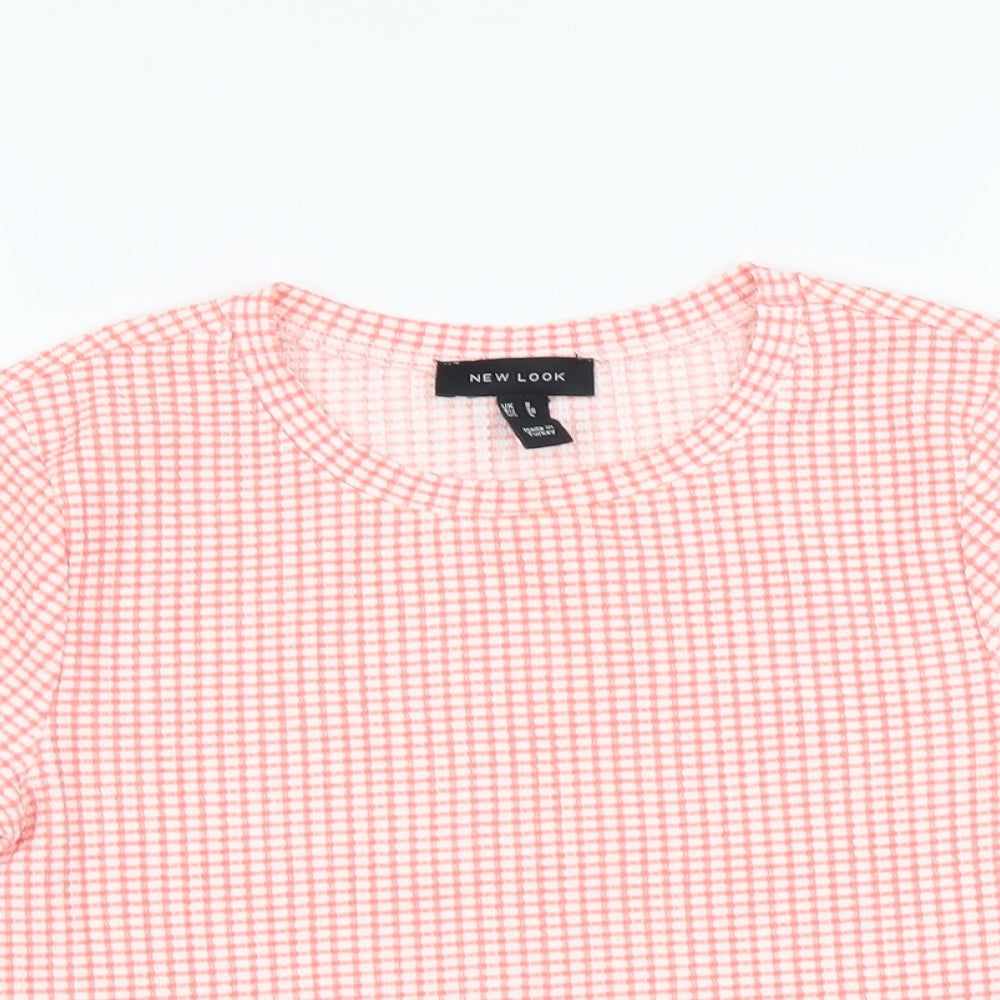 New Look Womens Pink Check Polyester Camisole T-Shirt Size 8 Round Neck