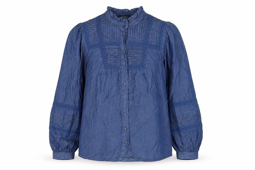 Monsoon Womens Blue Lyocell Basic Button-Up Size S High Neck