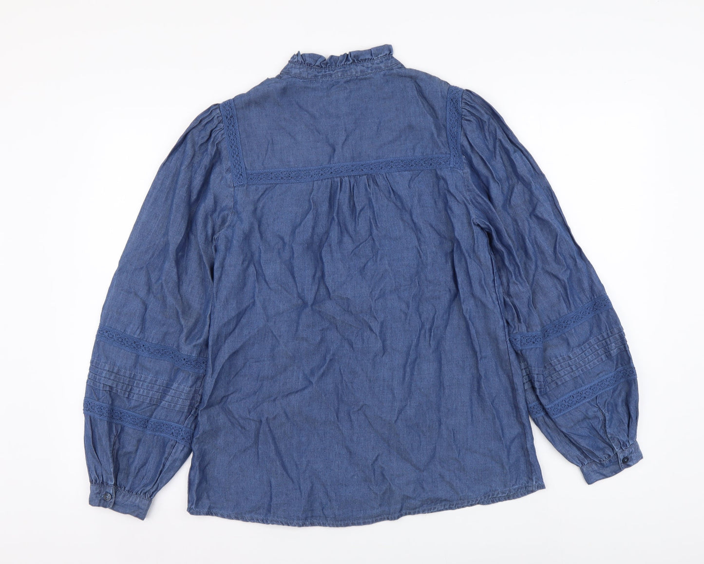 Monsoon Womens Blue Lyocell Basic Button-Up Size S High Neck