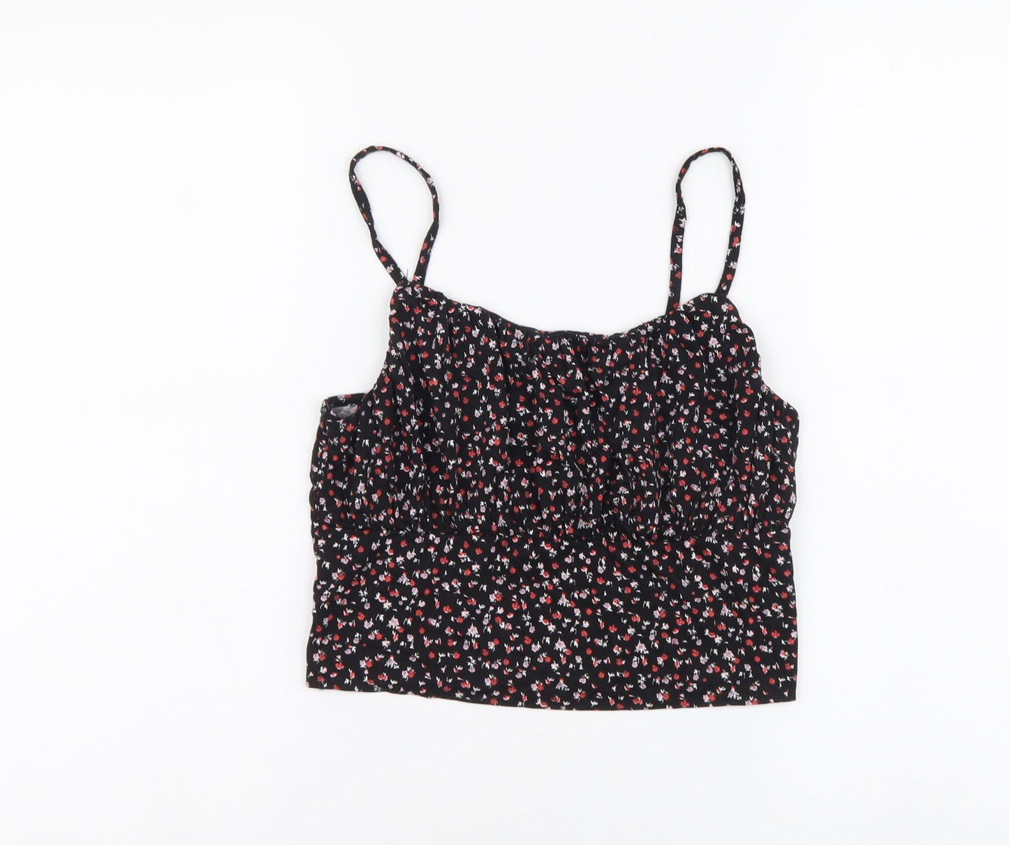 Primark Womens Black Geometric Viscose Cropped Tank Size S Square Neck